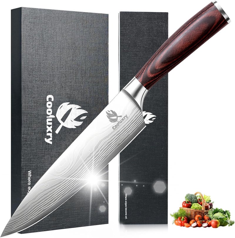 Cooluxry Professional Chef Knife - 8 Inch High Carbon Stainless Steel Kitchen Knife with Ergonomic Pakkawood Handle for Precise Cutting - Image 1